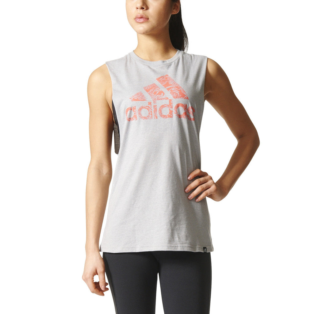 Adidas Originals Women's Graphic Athletic Tank Top Medium Grey Heather/Coral