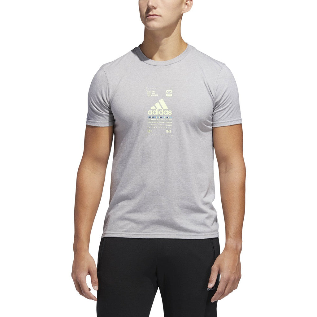 Adidas Men's Emblem Coded Graphic Tee Grey Heather