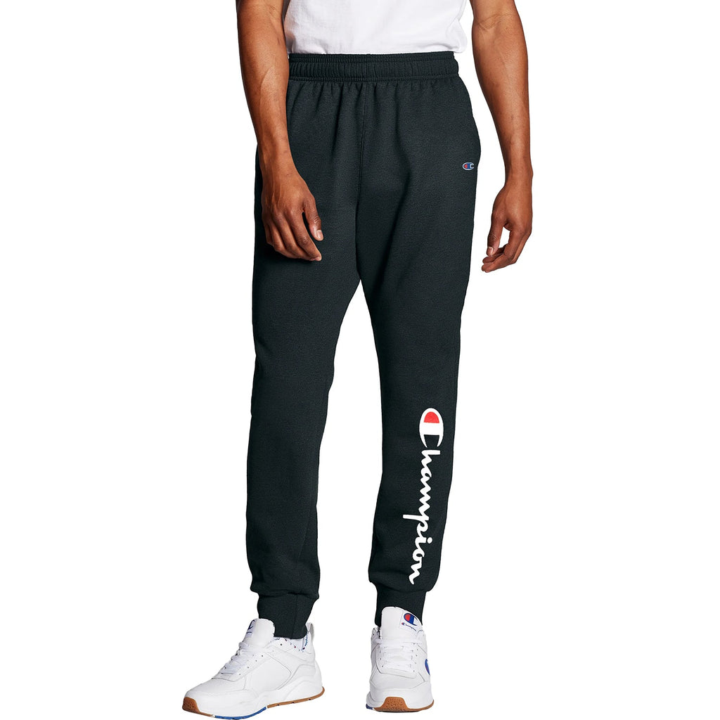 Champion Men's Powerblend Fleece Jogger Script Logo Pants Black