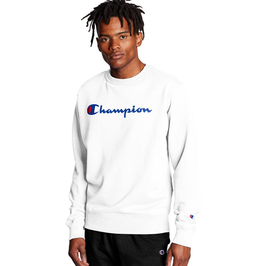 Champion Men's Powerblend Crew Neck Long Sleeve Sweatshirt White