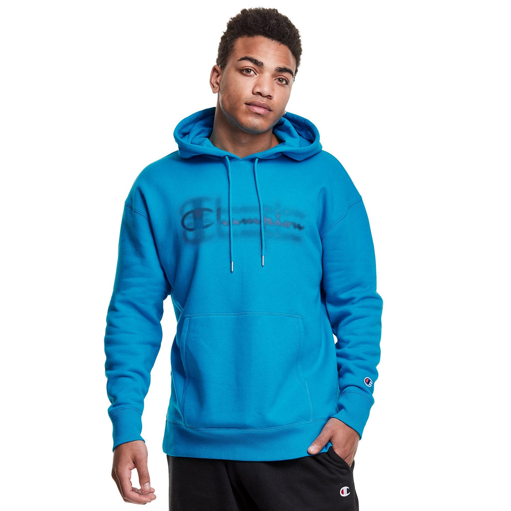 Champion Men's Classic Fleece Blur Logo Pullover Hoodie Teal