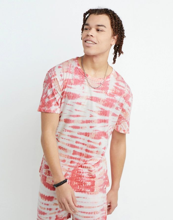 Champion Men's Lightweight Tee Wave Dye Tickled Rose