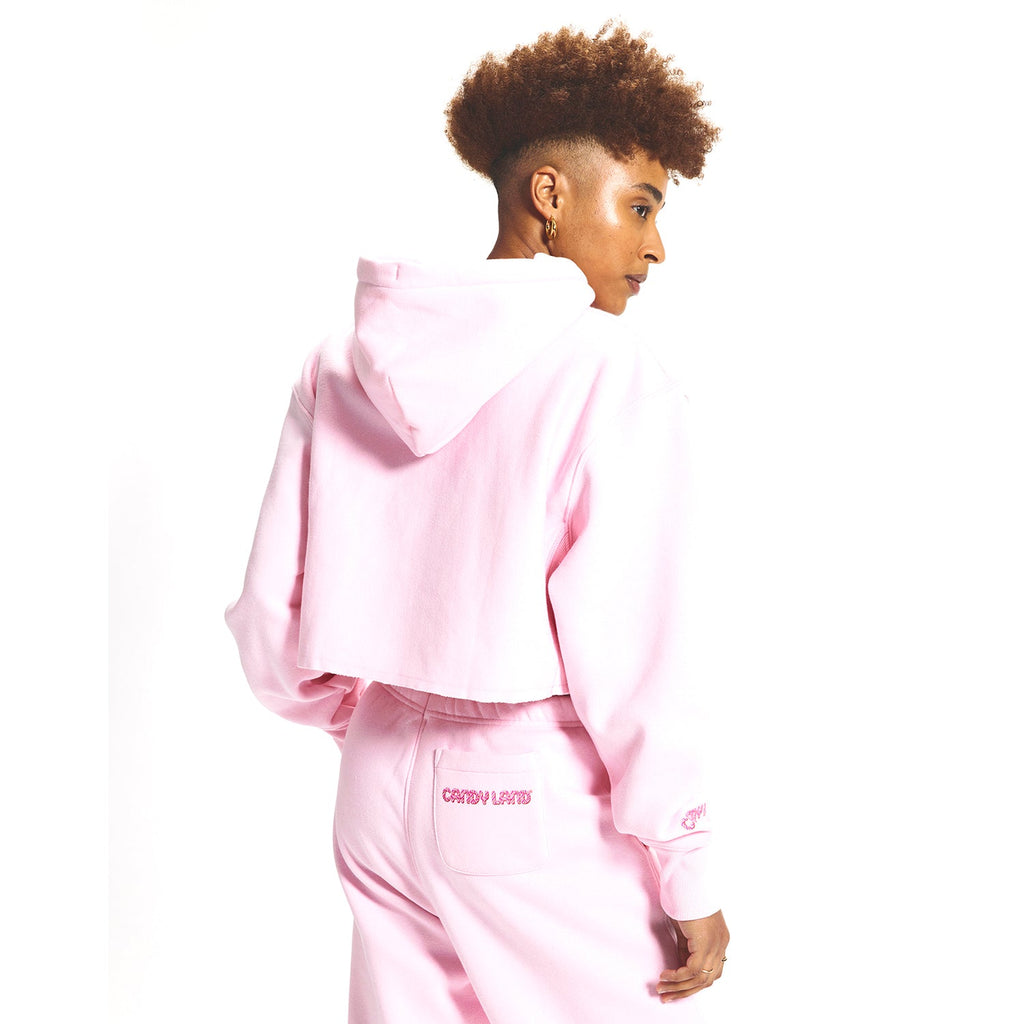 Champion Candy Land Reverse Weave Cropped Cut Off Hoodie Pink M