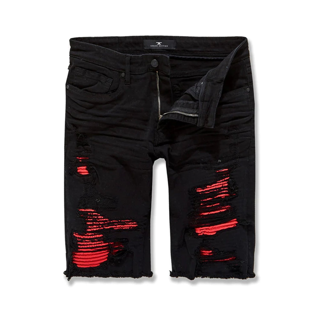 Jordan Craig Men's Siena Moto Ripped Denim Shorts Crimson j3191s-crimson (Size 36)