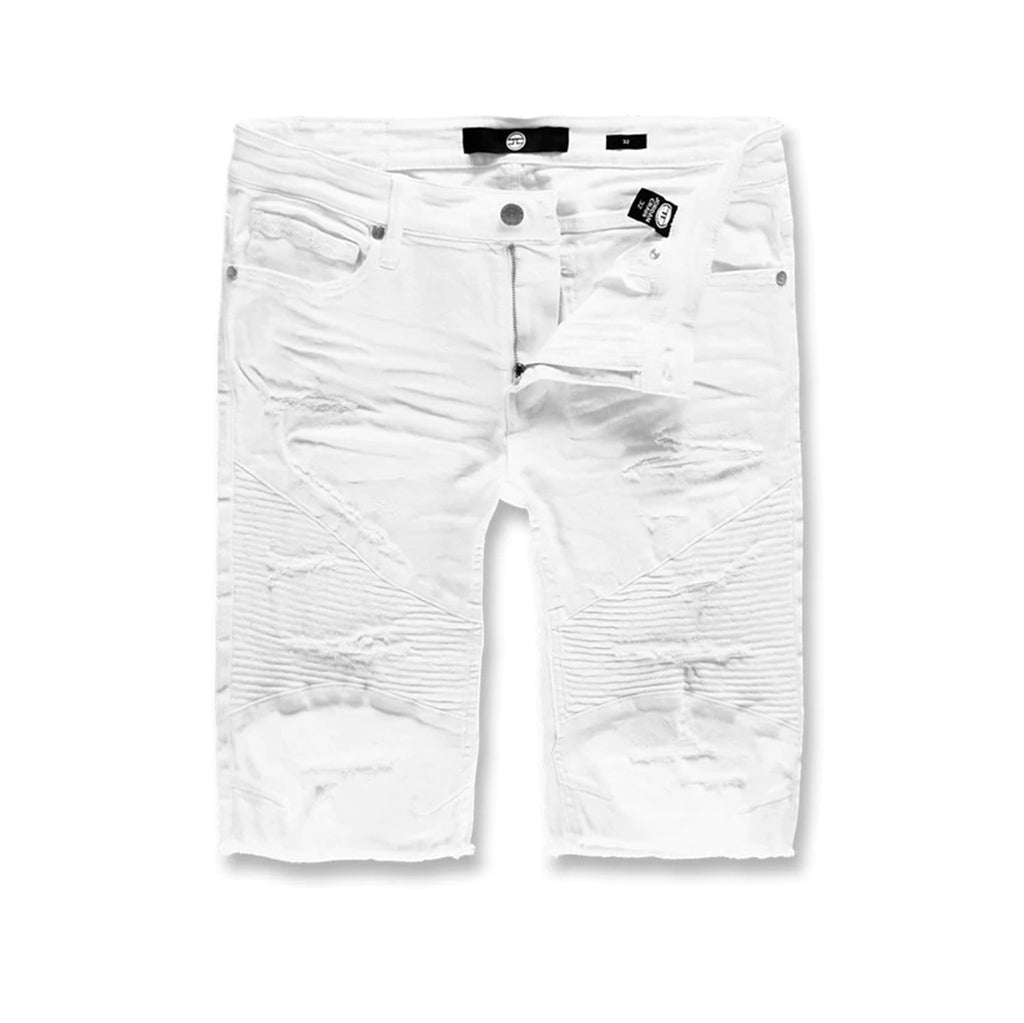 Jordan Craig Men's Moto Ripped Shorts White